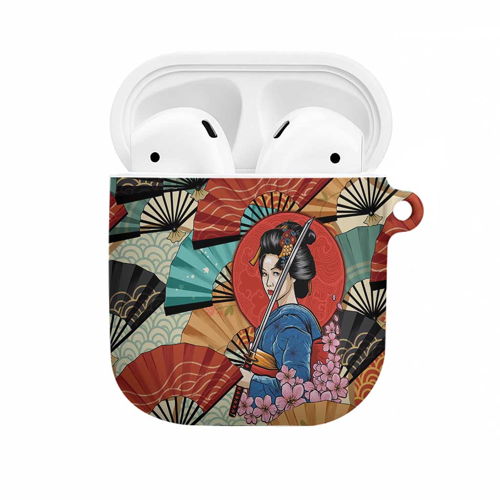 Japanese Geisha Katana AirPods Case Japan Sensu Seigaiha Pattern LT14 Multicolor - Polynesian Pride