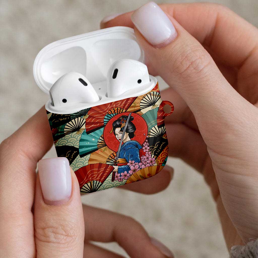 Japanese Geisha Katana AirPods Case Japan Sensu Seigaiha Pattern - Polynesian Pride