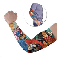 Japanese Geisha Katana Arm Sleeves Japan Sensu Seigaiha Pattern - Polynesian Pride