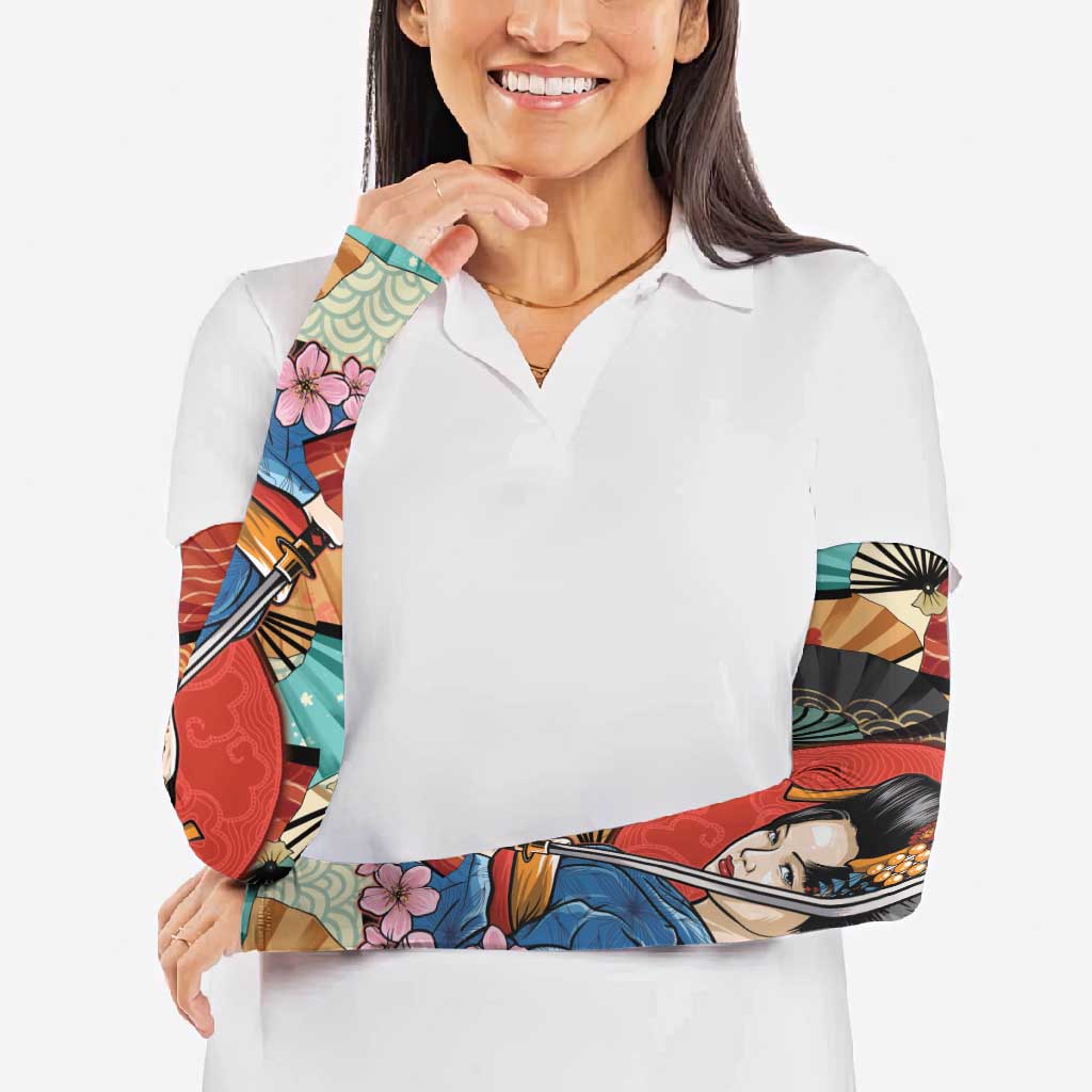 Japanese Geisha Katana Arm Sleeves Japan Sensu Seigaiha Pattern - Polynesian Pride