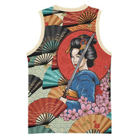 Japanese Geisha Katana Basketball Jersey Japan Sensu Seigaiha Pattern LT14 - Polynesian Pride