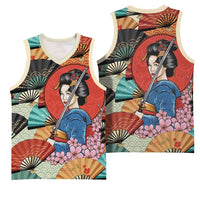 Japanese Geisha Katana Basketball Jersey Japan Sensu Seigaiha Pattern LT14 - Polynesian Pride