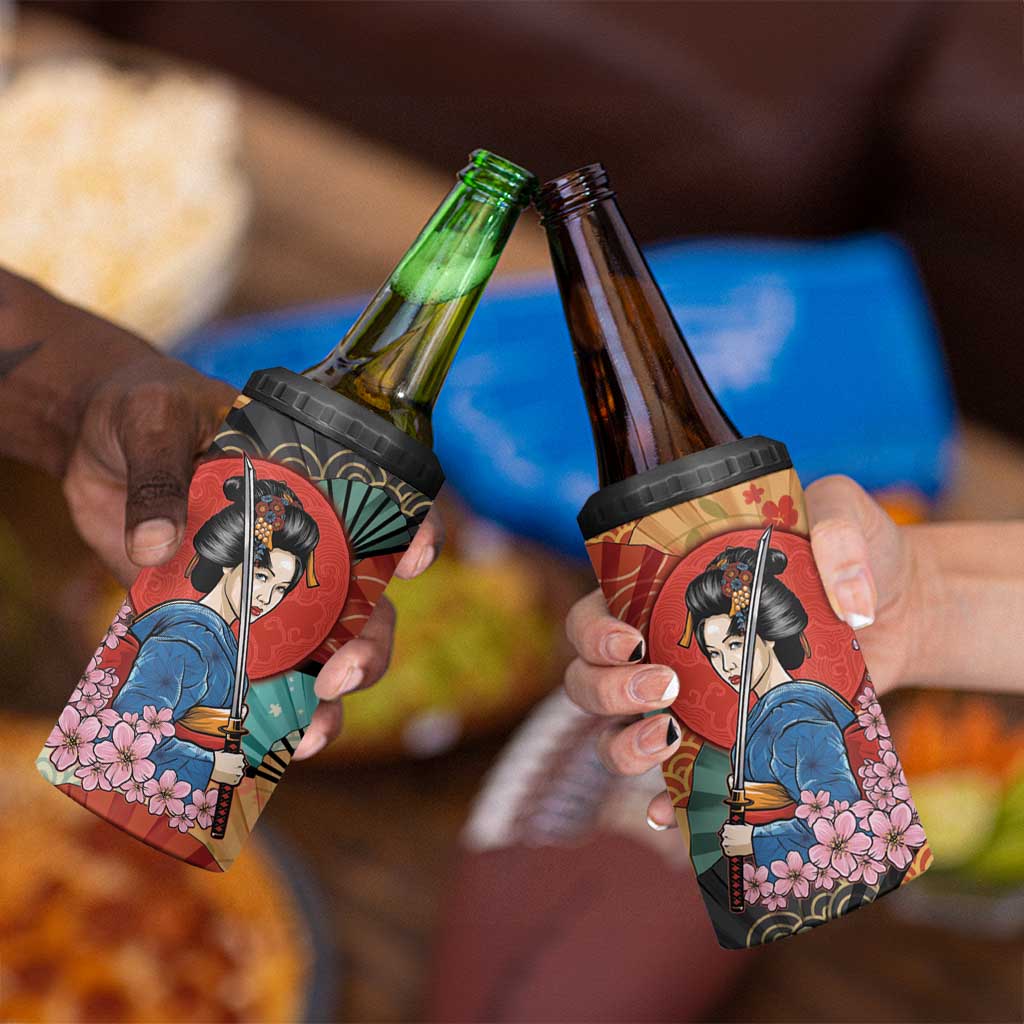 Japanese Geisha Katana 4 in 1 Can Cooler Tumbler Japan Sensu Seigaiha Pattern - Polynesian Pride