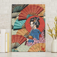 Japanese Geisha Katana Canvas Wall Art Japan Sensu Seigaiha Pattern - Polynesian Pride
