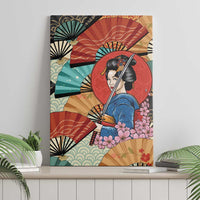 Japanese Geisha Katana Canvas Wall Art Japan Sensu Seigaiha Pattern - Polynesian Pride