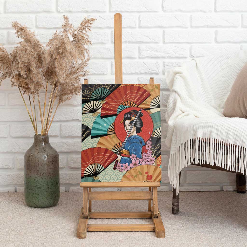 Japanese Geisha Katana Canvas Wall Art Japan Sensu Seigaiha Pattern - Polynesian Pride