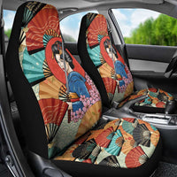 Japanese Geisha Katana Car Seat Cover Japan Sensu Seigaiha Pattern - Polynesian Pride