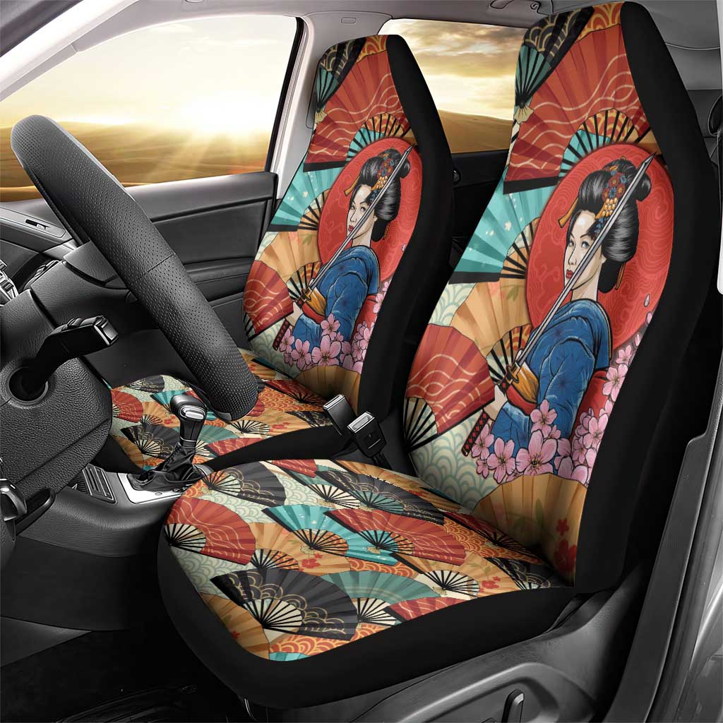 Japanese Geisha Katana Car Seat Cover Japan Sensu Seigaiha Pattern - Polynesian Pride