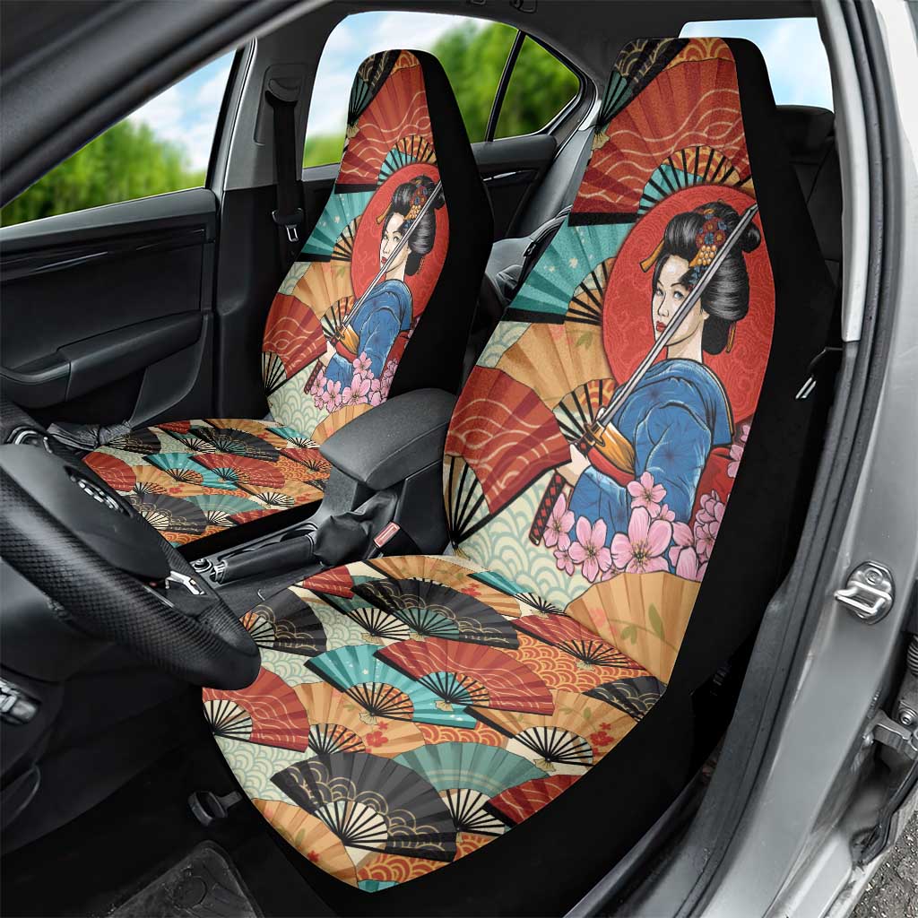 Japanese Geisha Katana Car Seat Cover Japan Sensu Seigaiha Pattern - Polynesian Pride
