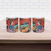 Japanese Geisha Katana Ceramic Mug Japan Sensu Seigaiha Pattern - Polynesian Pride