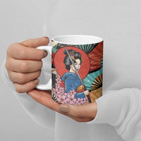 Japanese Geisha Katana Ceramic Mug Japan Sensu Seigaiha Pattern - Polynesian Pride