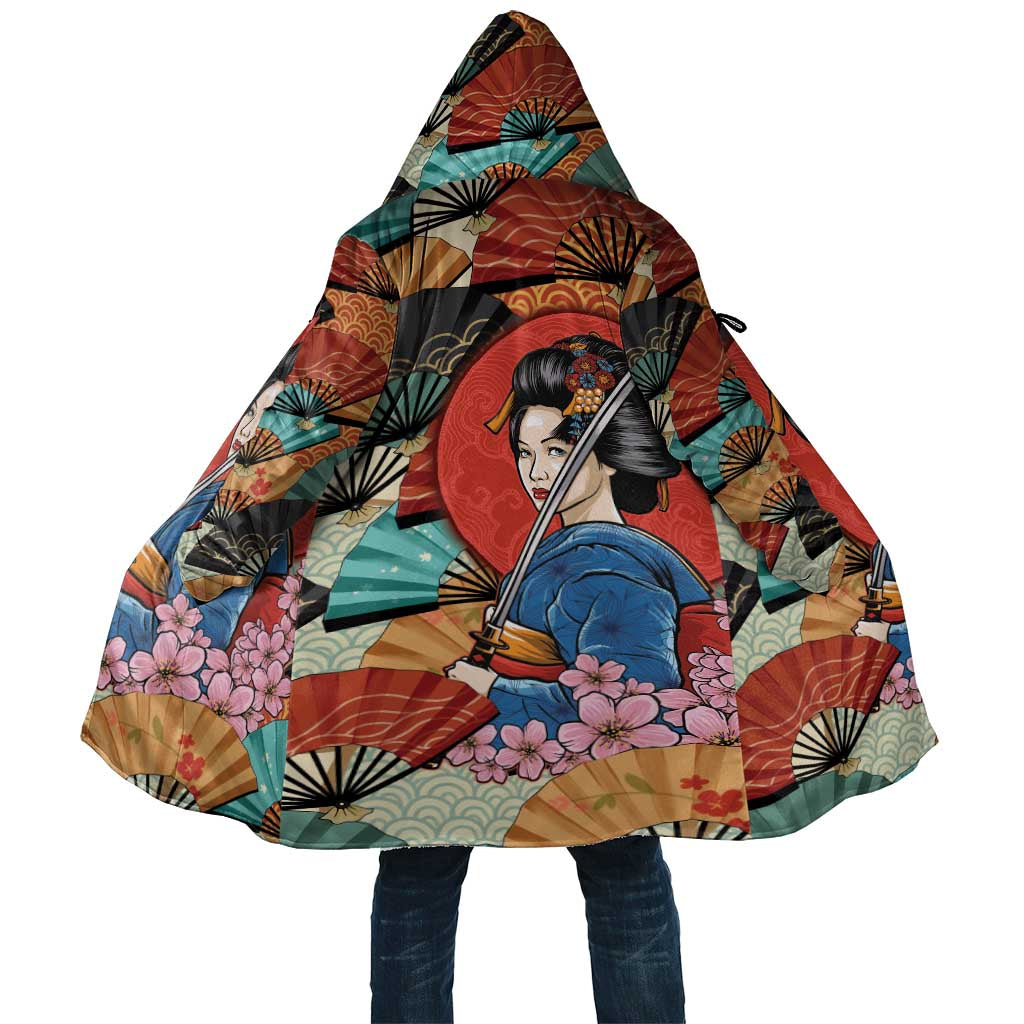 Japanese Geisha Katana Cloak Japan Sensu Seigaiha Pattern - Polynesian Pride