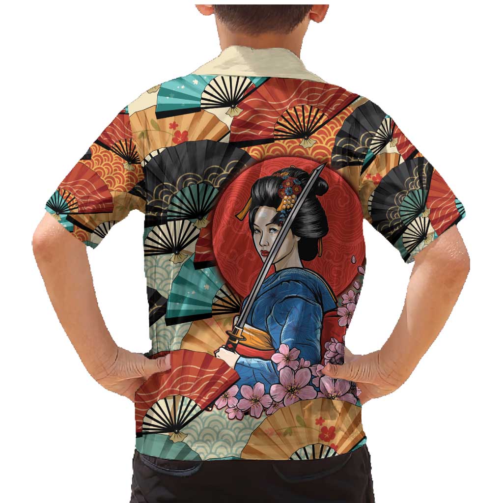 Japanese Geisha Katana Family Matching Mermaid Dress and Hawaiian Shirt Japan Sensu Seigaiha Pattern - Polynesian Pride