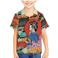 Japanese Geisha Katana Family Matching Mermaid Dress and Hawaiian Shirt Japan Sensu Seigaiha Pattern - Polynesian Pride