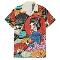 Japanese Geisha Katana Family Matching Off Shoulder Maxi Dress and Hawaiian Shirt Japan Sensu Seigaiha Pattern - Polynesian Pride