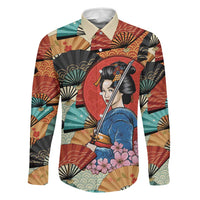 Japanese Geisha Katana Family Matching Off Shoulder Maxi Dress and Hawaiian Shirt Japan Sensu Seigaiha Pattern - Polynesian Pride