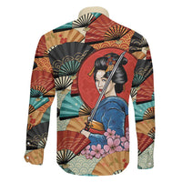 Japanese Geisha Katana Family Matching Off Shoulder Maxi Dress and Hawaiian Shirt Japan Sensu Seigaiha Pattern - Polynesian Pride