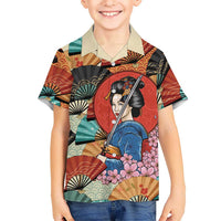 Japanese Geisha Katana Family Matching Off Shoulder Maxi Dress and Hawaiian Shirt Japan Sensu Seigaiha Pattern - Polynesian Pride