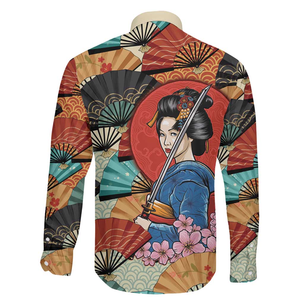 Japanese Geisha Katana Family Matching Off Shoulder Short Dress and Hawaiian Shirt Japan Sensu Seigaiha Pattern - Polynesian Pride