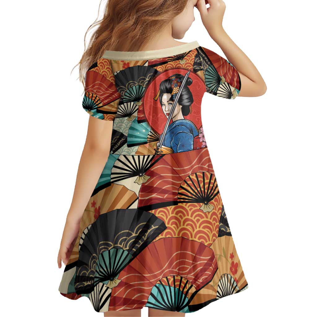 Japanese Geisha Katana Family Matching Tank Maxi Dress and Hawaiian Shirt Japan Sensu Seigaiha Pattern - Polynesian Pride