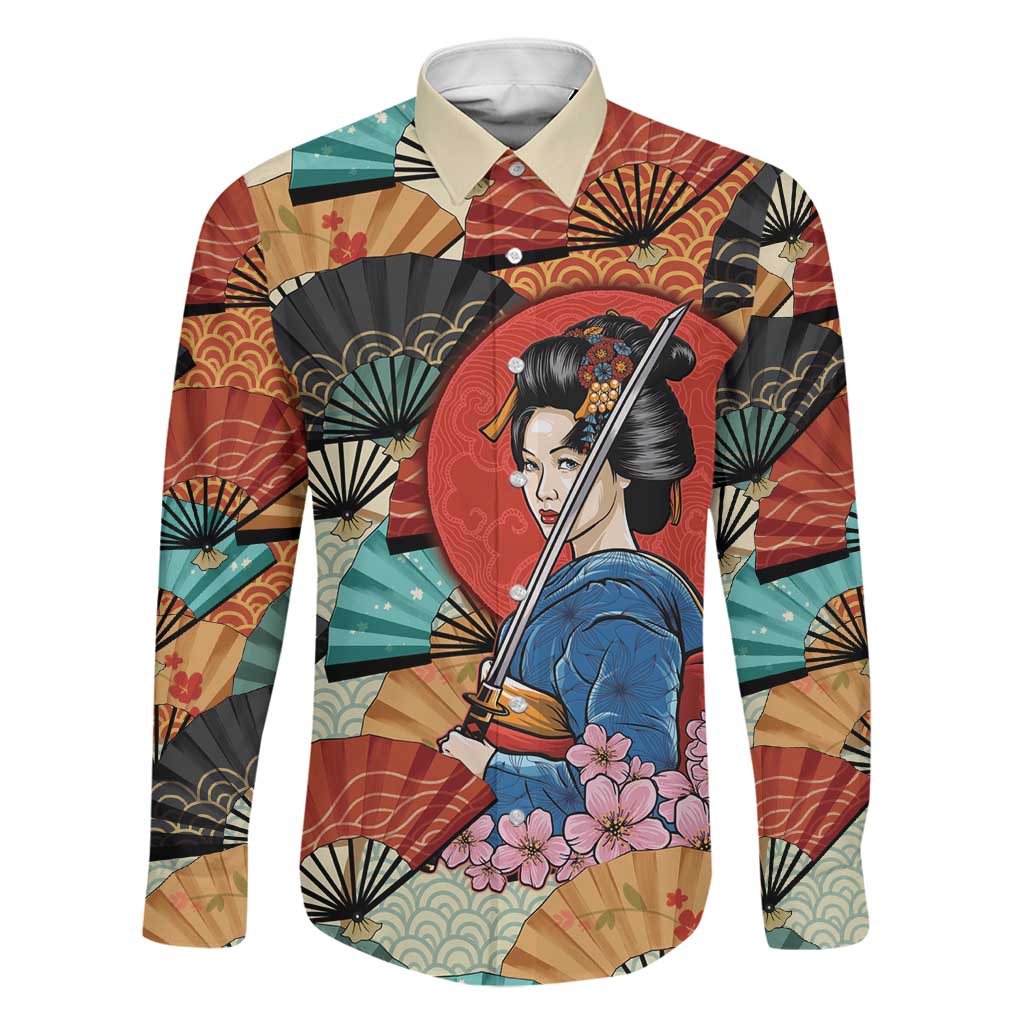 Japanese Geisha Katana Family Matching Tank Maxi Dress and Hawaiian Shirt Japan Sensu Seigaiha Pattern - Polynesian Pride