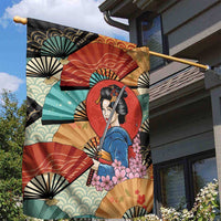 Japanese Geisha Katana Garden Flag Japan Sensu Seigaiha Pattern - Polynesian Pride