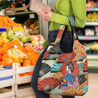 Japanese Geisha Katana Grocery Bag Japan Sensu Seigaiha Pattern - Polynesian Pride