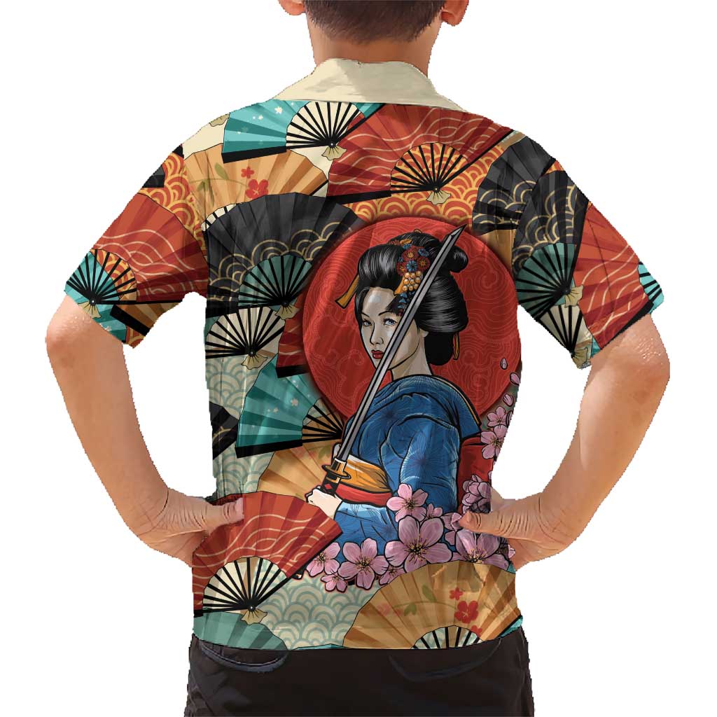 Japanese Geisha Katana Hawaiian Shirt Japan Sensu Seigaiha Pattern - Polynesian Pride