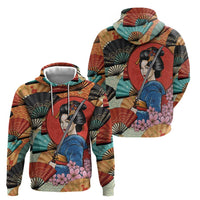 Japanese Geisha Katana Hoodie Japan Sensu Seigaiha Pattern - Polynesian Pride