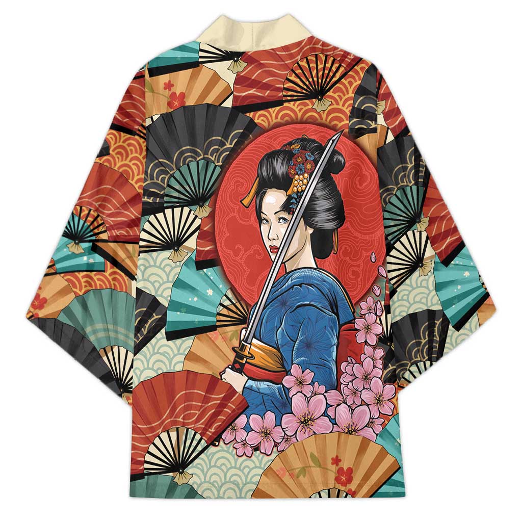 Japanese Geisha Katana Kimono Japan Sensu Seigaiha Pattern - Polynesian Pride