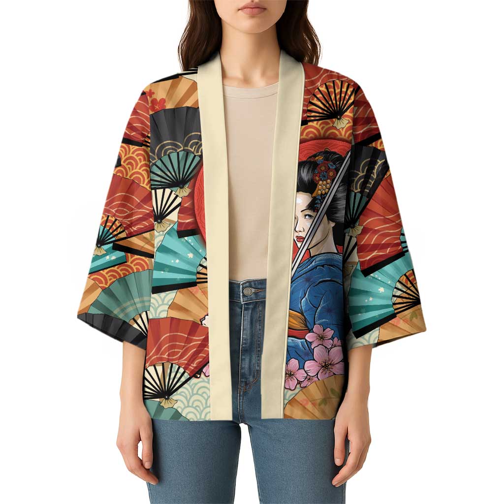 Japanese Geisha Katana Kimono Japan Sensu Seigaiha Pattern - Polynesian Pride