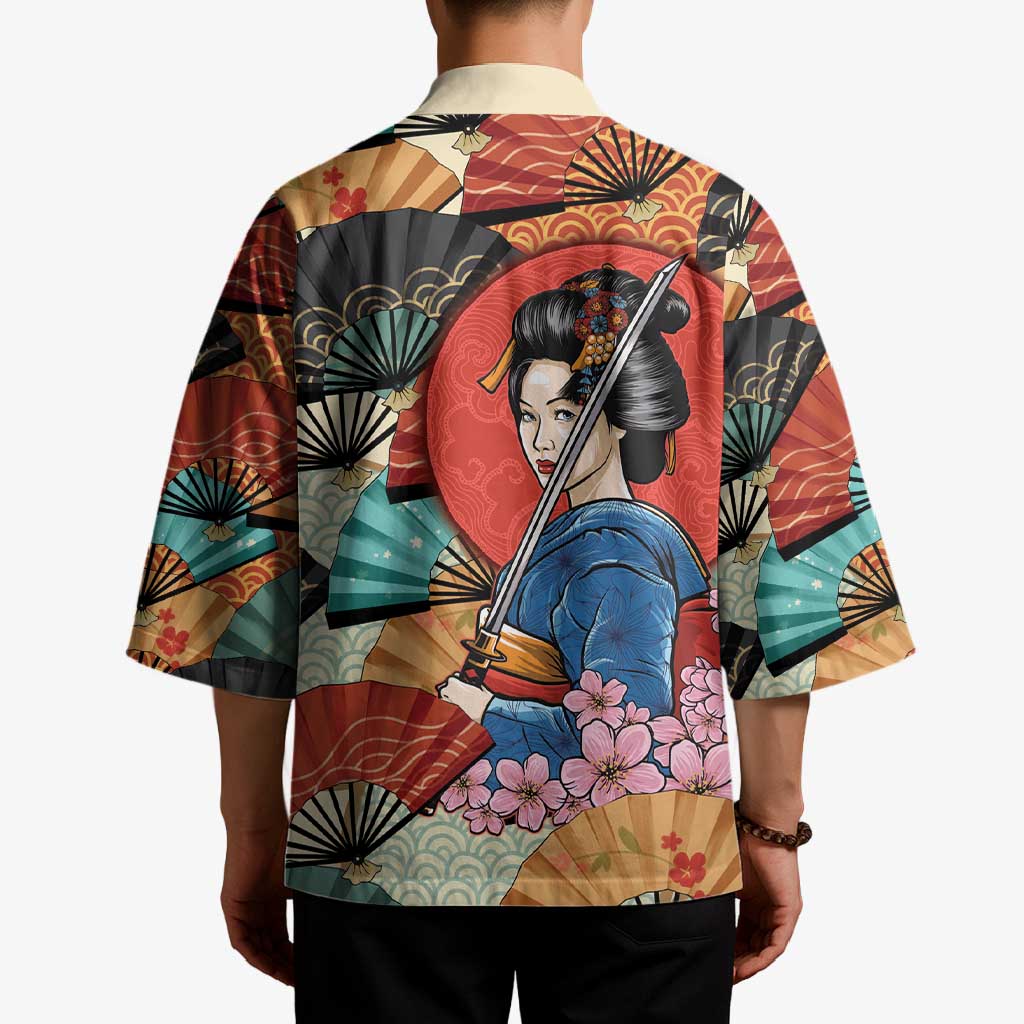 Japanese Geisha Katana Kimono Japan Sensu Seigaiha Pattern - Polynesian Pride