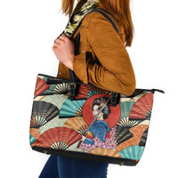 Japanese Geisha Katana Leather Tote Bag Japan Sensu Seigaiha Pattern - Polynesian Pride