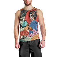 Japanese Geisha Katana Men Tank Top Japan Sensu Seigaiha Pattern LT14 - Polynesian Pride