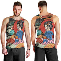 Japanese Geisha Katana Men Tank Top Japan Sensu Seigaiha Pattern LT14 - Polynesian Pride