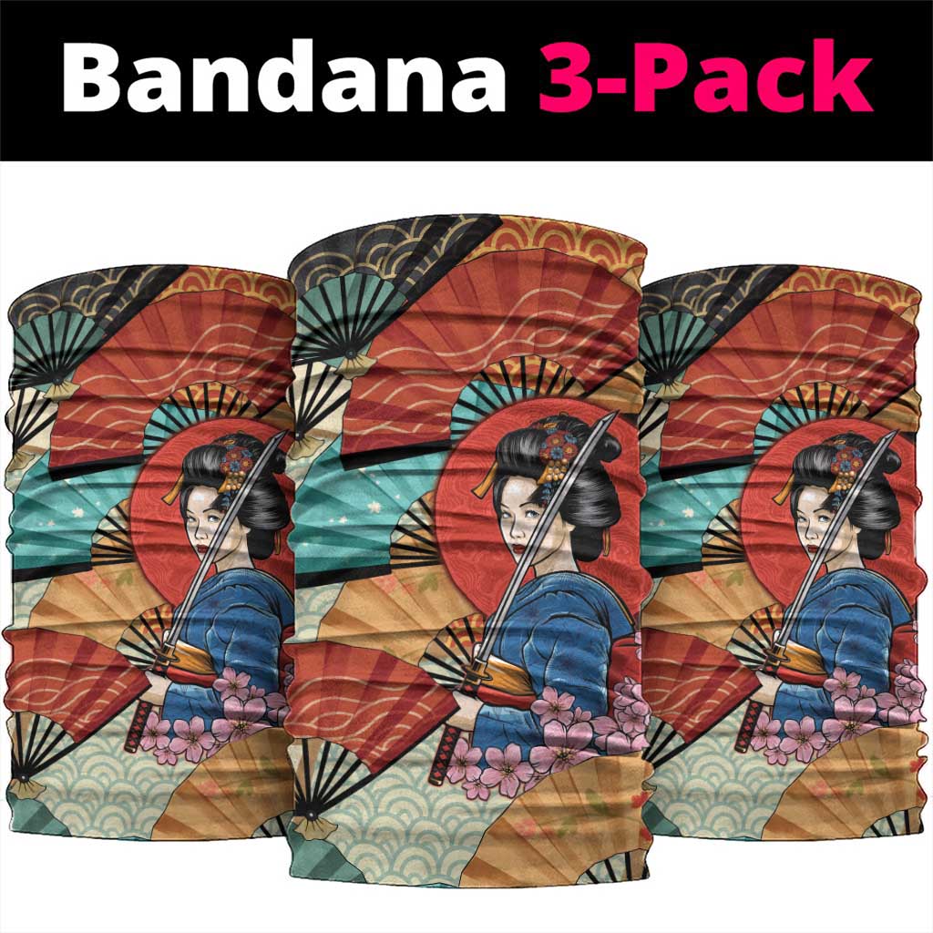 Japanese Geisha Katana Neck Gaiter Japan Sensu Seigaiha Pattern - Polynesian Pride