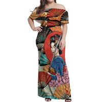 Japanese Geisha Katana Off Shoulder Maxi Dress Japan Sensu Seigaiha Pattern - Polynesian Pride