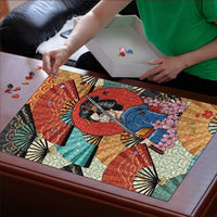 Japanese Geisha Katana Puzzle Japan Sensu Seigaiha Pattern - Polynesian Pride