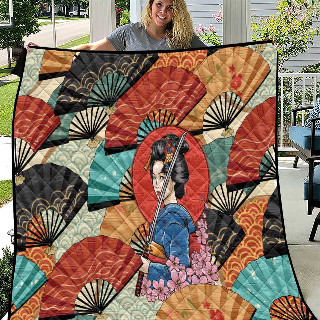 Japanese Geisha Katana Quilt Japan Sensu Seigaiha Pattern LT14 Multicolor - Polynesian Pride