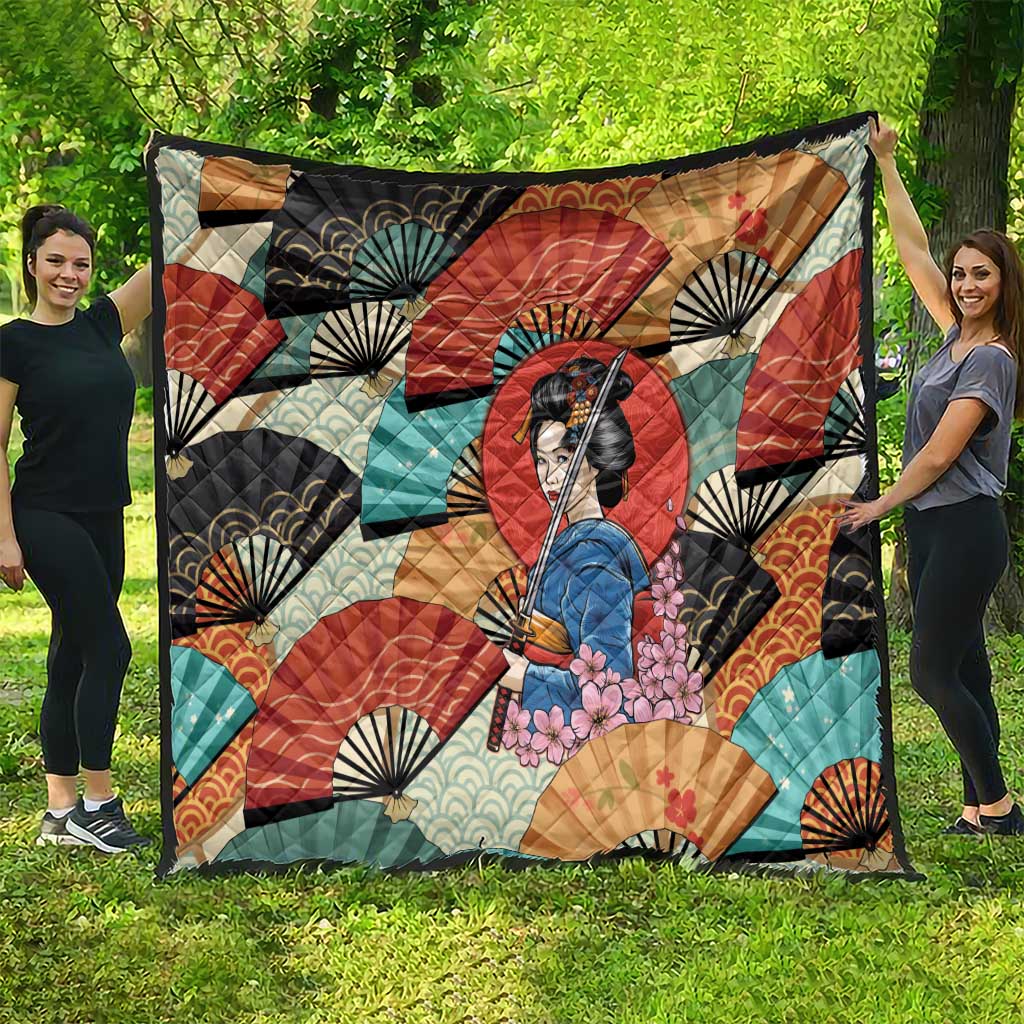 Japanese Geisha Katana Quilt Japan Sensu Seigaiha Pattern - Polynesian Pride