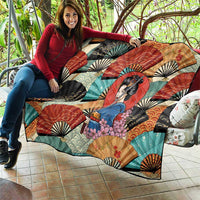 Japanese Geisha Katana Quilt Japan Sensu Seigaiha Pattern - Polynesian Pride