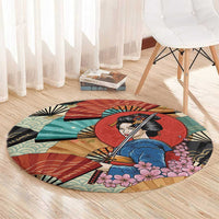 Japanese Geisha Katana Round Carpet Japan Sensu Seigaiha Pattern - Polynesian Pride