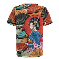Japanese Geisha Katana Rugby Jersey Japan Sensu Seigaiha Pattern - Polynesian Pride