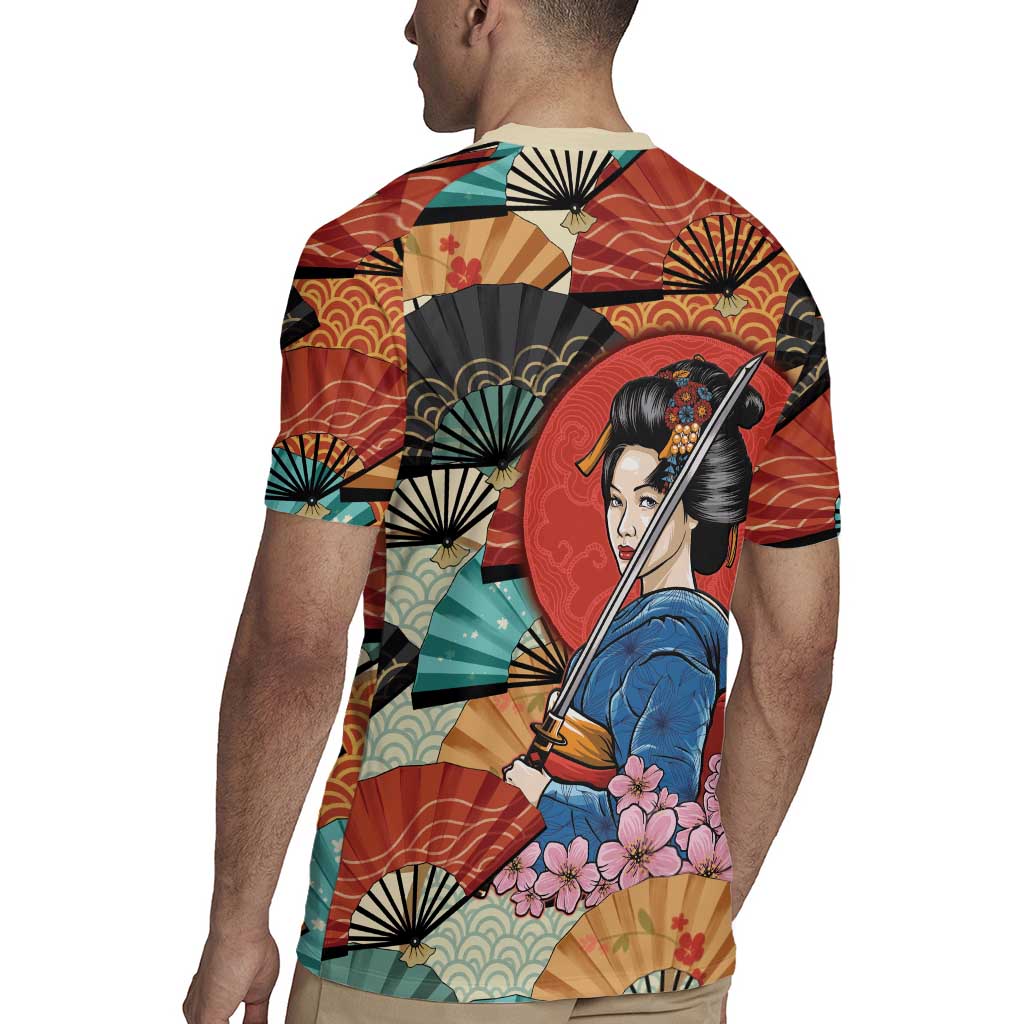 Japanese Geisha Katana Rugby Jersey Japan Sensu Seigaiha Pattern - Polynesian Pride