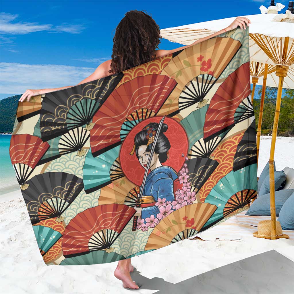 Japanese Geisha Katana Sarong Japan Sensu Seigaiha Pattern - Polynesian Pride