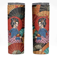 Japanese Geisha Katana Skinny Tumbler Japan Sensu Seigaiha Pattern - Polynesian Pride
