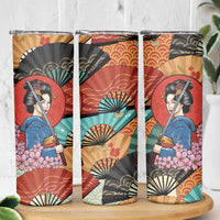 Japanese Geisha Katana Skinny Tumbler Japan Sensu Seigaiha Pattern - Polynesian Pride