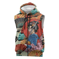 Japanese Geisha Katana Sleeveless Zip Hoodie Japan Sensu Seigaiha Pattern - Polynesian Pride