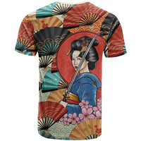 Japanese Geisha Katana T Shirt Japan Sensu Seigaiha Pattern - Polynesian Pride