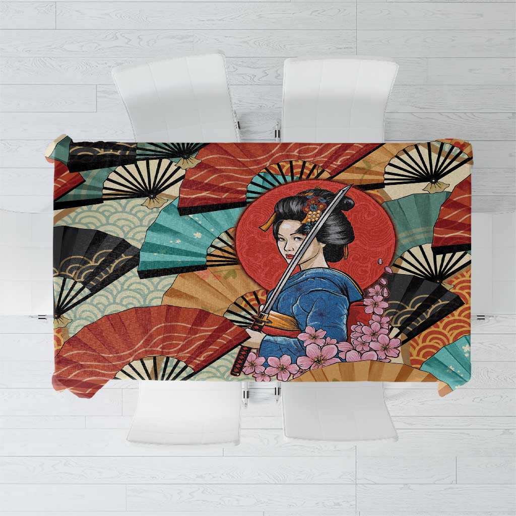 Japanese Geisha Katana Tablecloth Japan Sensu Seigaiha Pattern - Polynesian Pride